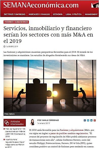 Servicios, inmobiliario y financiero seran los sectores con ms M&A en el 2019